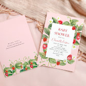 Trendy Watercolor Meadow Strawberry Babydusche Einladung