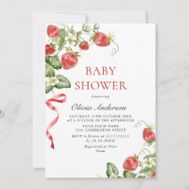 Trendy Watercolor Meadow Strawberry Babydusche Einladung