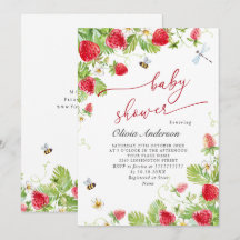 Trendy Watercolor Meadow Strawberry Babydusche
