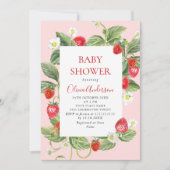 Trendy Watercolor Meadow Strawberry Babydusche Einladung (Vorderseite)