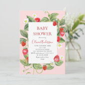 Trendy Watercolor Meadow Strawberry Babydusche Einladung (Stehend Vorderseite)
