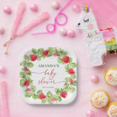 Trendy Watercolor Meadow Strawberry Babydusche Pappteller (Party)