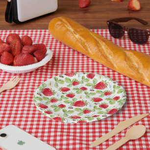 Trendy Watercolor Meadow Strawberry Babydusche Pappteller