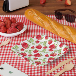 Trendy Watercolor Meadow Strawberry Babydusche Pappteller
