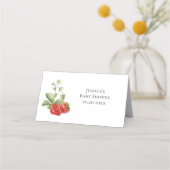 Trendy Watercolor Meadow Strawberry Babydusche Platzkarte (Rückseite)