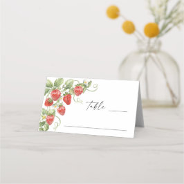 Trendy Watercolor Meadow Strawberry Babydusche Platzkarte