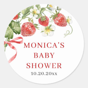 Trendy Watercolor Meadow Strawberry Babydusche Runder Aufkleber