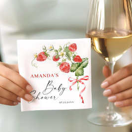 Trendy Watercolor Meadow Strawberry Babydusche Serviette