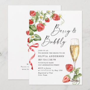 Trendy Watercolor Meadow Strawberry Brautparty Einladung