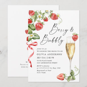 Trendy Watercolor Meadow Strawberry Brautparty Einladung