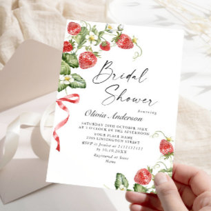 Trendy Watercolor Meadow Strawberry Brautparty Einladung