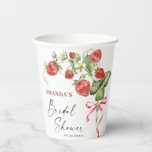 Trendy Watercolor Meadow Strawberry Brautparty Pappbecher (Vorderseite)