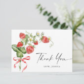 Trendy Watercolor Meadow Strawberry Dankeskarte (Stehend Vorderseite)