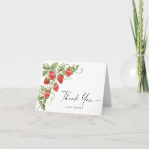 Trendy Watercolor Meadow Strawberry Dankeskarte