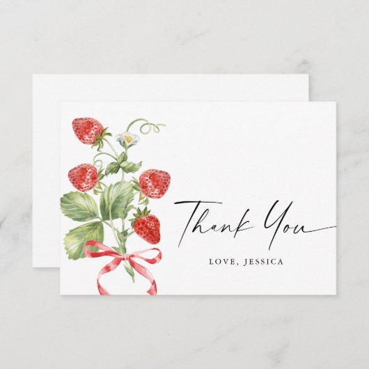 Trendy Watercolor Meadow Strawberry Dankeskarte (Vorne/Hinten)