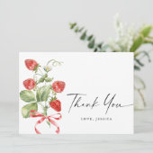 Trendy Watercolor Meadow Strawberry Dankeskarte (Stehend Vorderseite)