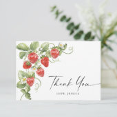 Trendy Watercolor Meadow Strawberry Dankeskarte (Stehend Vorderseite)