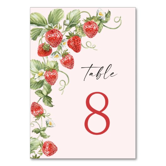 Trendy Watercolor Meadow Strawberry Tischnummer (Vorderseite)