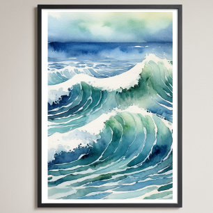 Trendy Watercolor Ocean Beachwave Poster