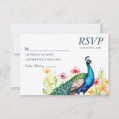 Trendy Watercolor Peacock-Blume RSVP Karte (Vorderseite)