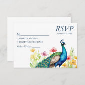 Trendy Watercolor Peacock-Blume RSVP Karte (Vorne/Hinten)