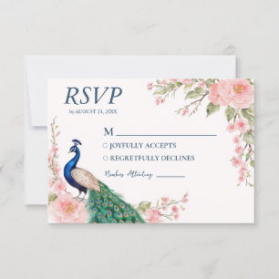 Trendy Watercolor Peacock-Blume RSVP Karte