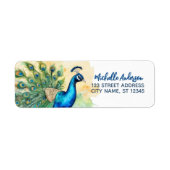 Trendy Watercolor Peacock-Rücksendeadresse (Vorne)