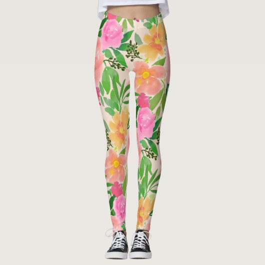 Trendy Watercolor Pink Blume Leggings (Vorderseite)