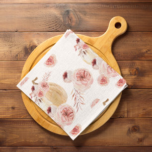 Trendy Watercolor Pumpkin & Blume   Herbst Geschirrtuch