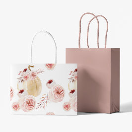 Trendy Watercolor Pumpkin & Blume | Herbst Große Geschenktüte