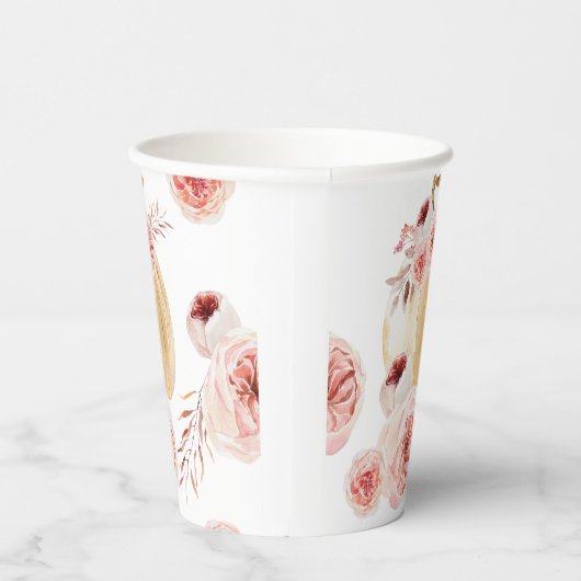 Trendy Watercolor Pumpkin & Blume | Herbst Pappbecher (Rechts)