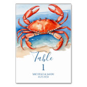 Trendy Watercolor Red Crab Nautic Tischnummer (Vorderseite)