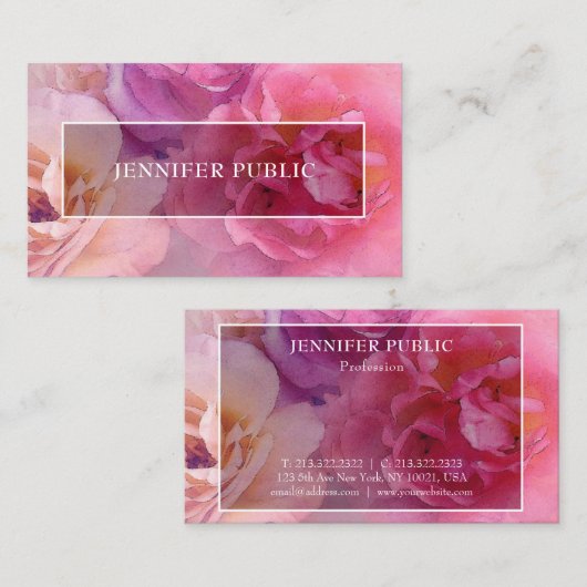 Trendy Watercolor-Rosen-elegante moderne Schablone Visitenkarte (Vorne/Hinten)