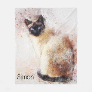 Trendy Watercolor-siamesische Katze personalisiert Fleecedecke