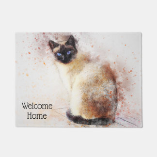 Trendy Watercolor-siamesische Katze personalisiert Fußmatte