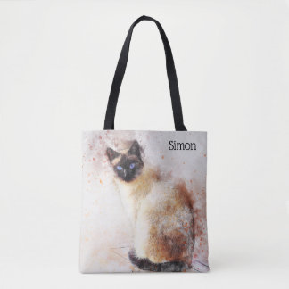 Trendy Watercolor-siamesische Katze personalisiert Tasche