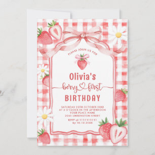 Trendy Watercolor Strawberry Baby First Birthday Einladung