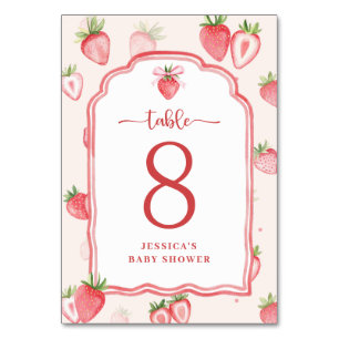 Trendy Watercolor Strawberry Babydusche Tischnummer