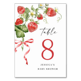 Trendy Watercolor Strawberry Babydusche Tischnummer