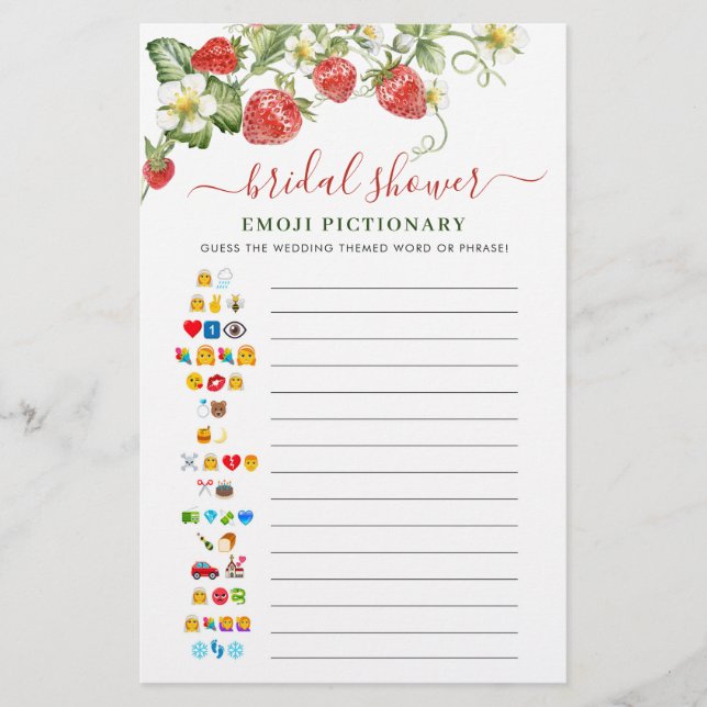 Trendy Watercolor Strawberry Brautparty Game (Vorderseite)