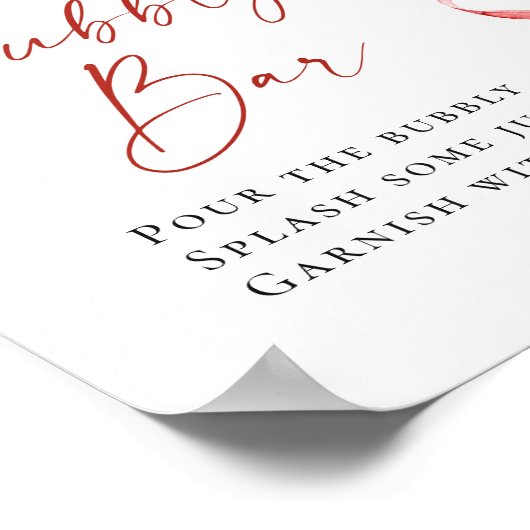 Trendy Watercolor Strawberry Bridal Bubbly Bar Poster (Ecke)