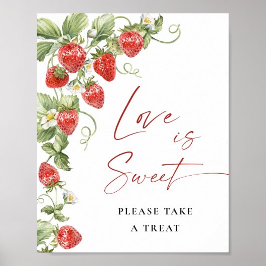 Trendy Watercolor Strawberry Bridal Liebe ist Swee Poster (Vorne)