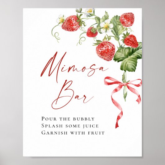 Trendy Watercolor Strawberry Bridal Mimosa Bar Poster (Vorne)