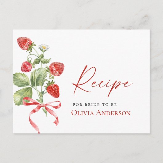 Trendy Watercolor Strawberry Bridal Rezept Karte (Vorderseite)