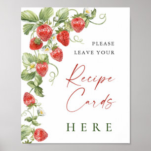 Trendy Watercolor Strawberry Bridal Rezept Karte Poster