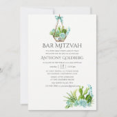 Trendy Watercolor Succulents Bar Mitzvah Einladung (Vorderseite)