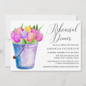 Trendy Watercolor Tulips Rustikale Probe Dinner Einladung (Vorderseite)