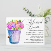 Trendy Watercolor Tulips Rustikale Probe Dinner Einladung (Stehend Vorderseite)