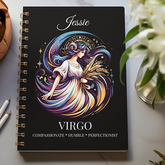 Trendy Watercolor Virgo Zodiac Journal Notizblock