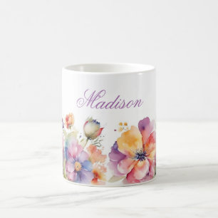 Trendy Watercolor-Wildblumen Name Personalisiert Kaffeetasse